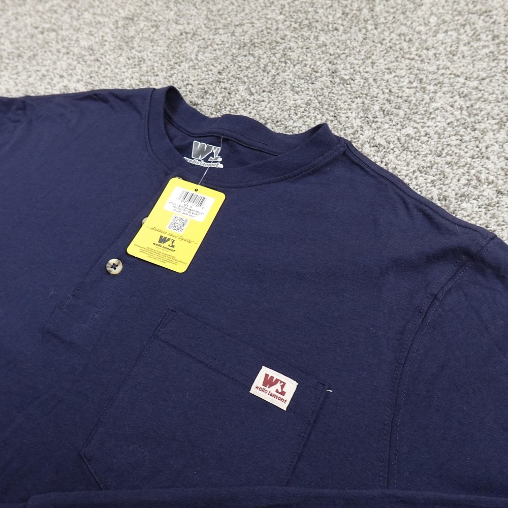 NEW Wells Lamont Shirt Mens XL Blue Long Sleeve‎ Henley Workwear Pocket Tee Work